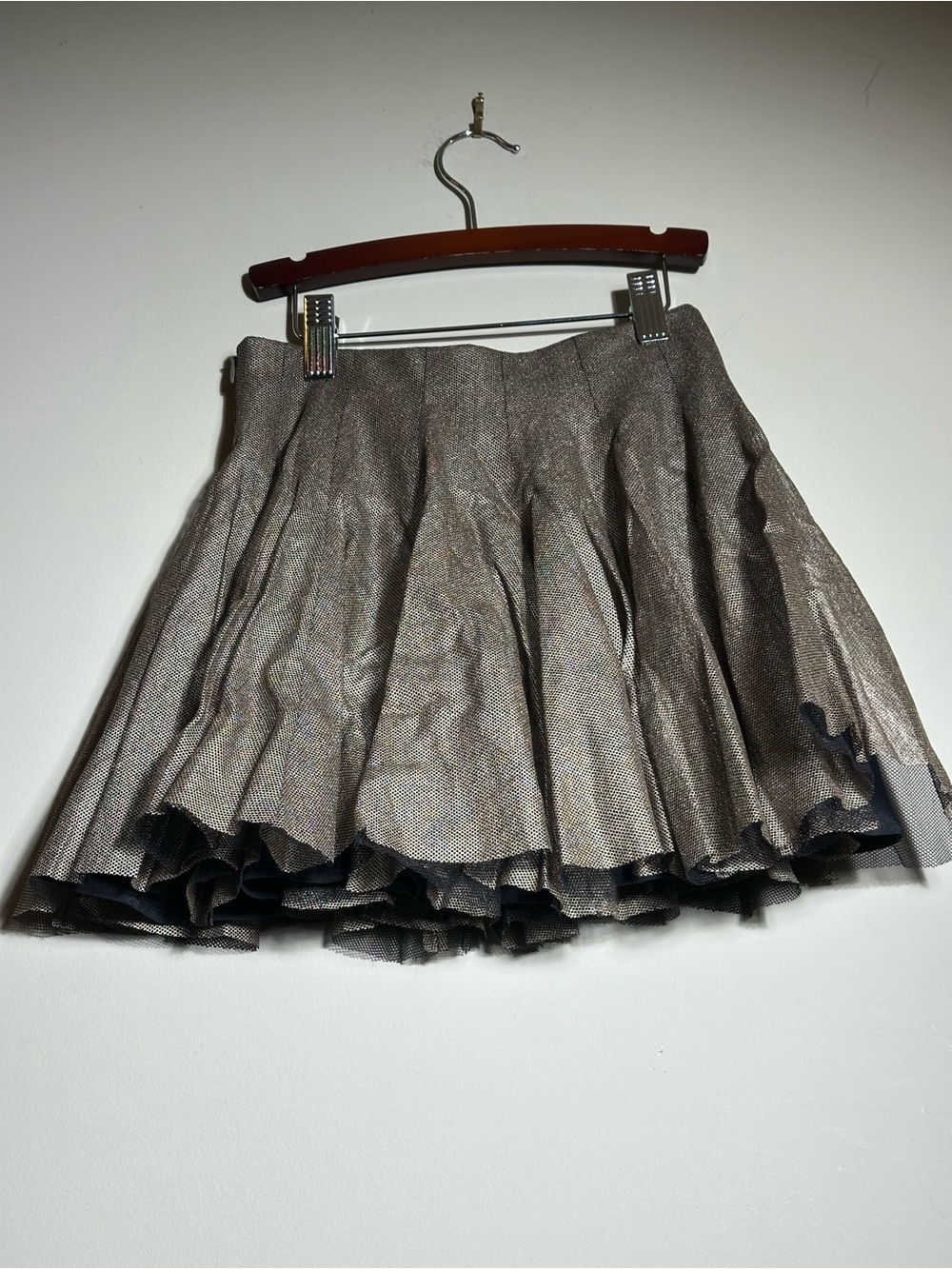 Brunello Cucinelli Metallic Taupe Pleated Girls Skirt